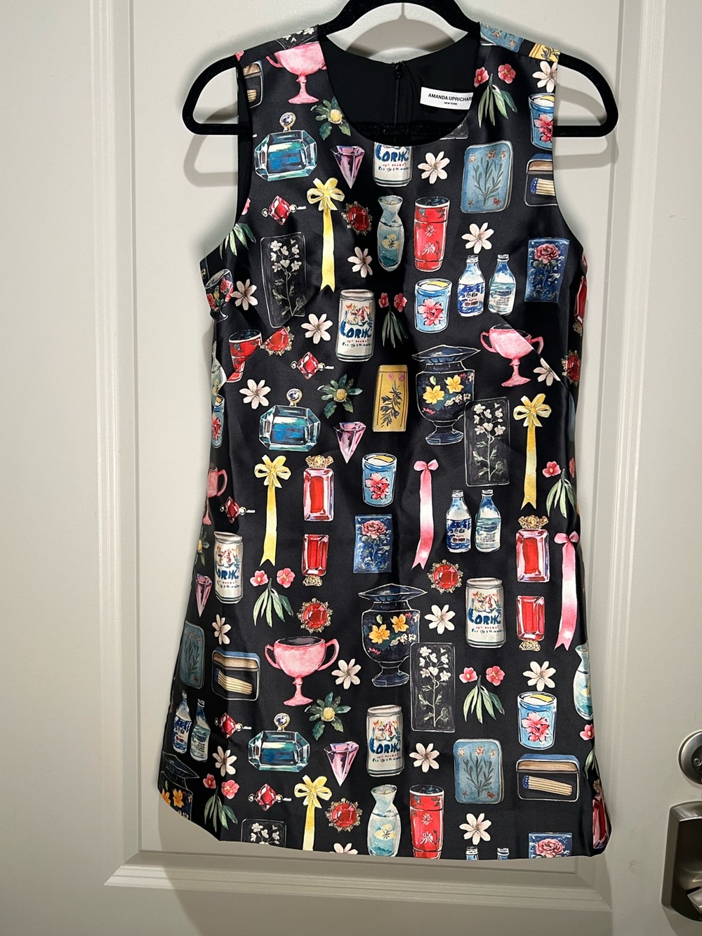Amanda Uprichard Black Novelty Print Shift Mini Dress Size Small NWT - Picture 5 of 7